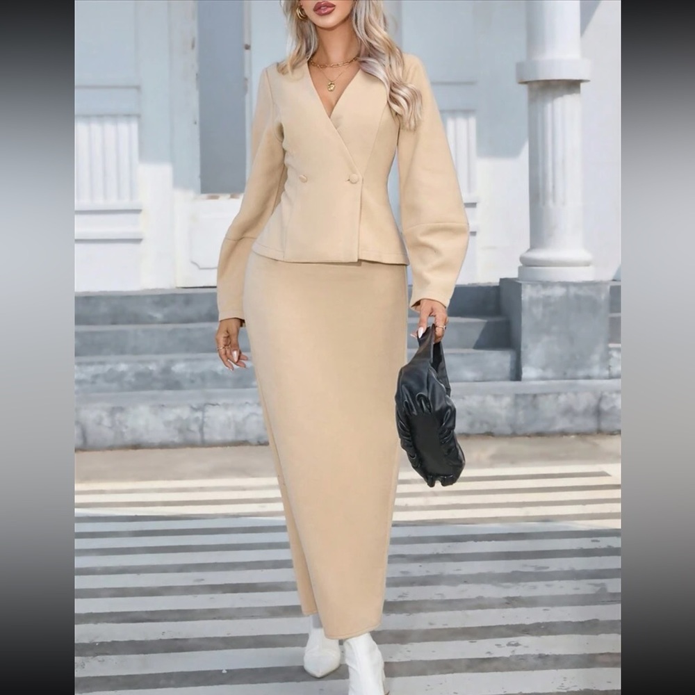 2 piece matching coord set- Double Breasted Tweed Overcoat & Split Back Skirt - Picture 4 of 4
